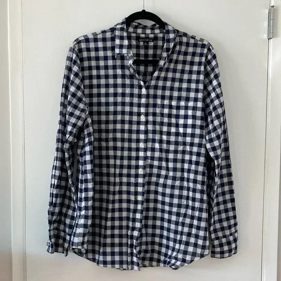 J. Crew Navy and White Checkered Button Down Shirt - Picture 1 of 3